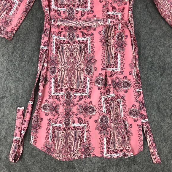 Victoria's Secret Nightgown Medium Pink Paisley Floral Button Up Belted Womens - Picture 8 of 14